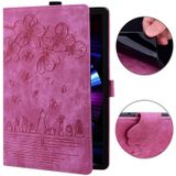 Voor Lenovo Tab P11 TB-J606F Cartoon Sakura Kat Relif Lederen Tablet Case (Rose Rood)