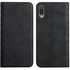 For Samsung Galaxy A02 / M02 Diamond Pattern Splicing Skin Feel Magnetic Horizontal Flip Leather Case with Card Slots & Holder & Wallet(Black)