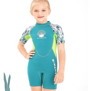 DIVE & SAIL M150656K Children Diving Suit 2.5mm One-piece Warm Badpak Kortduivel koud-proof snorkelen anti-kwallenpak  maat: L(Groen)