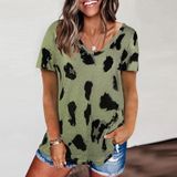 Luipaard textuur afdrukken losse korte mouw T-shirt voor dames (kleur: leger groen Maat: L)