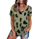 Luipaard textuur afdrukken losse korte mouw T-shirt voor dames (kleur: leger groen Maat: L)