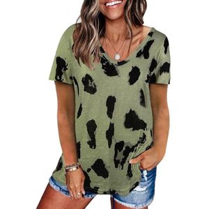 Luipaard textuur afdrukken losse korte mouw T-shirt voor dames (kleur: leger groen Maat: L)