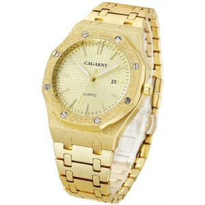 CAGARNY 6885 Octagonal Dial Quartz Dual Movement Watch Men Stainless Steel Strap Watch (Gold Shell Gold Dial)