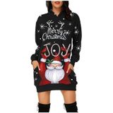 Dames Kerst Santa Claus Print Lange Mouw Sweatshirt Jurk (kleur: Zwart Maat: S)