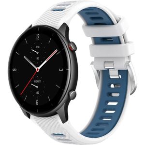 Voor Amazfit GTR 2e 22 mm kruistextuur twee kleuren siliconen stalen gesp horlogeband (wit + blauw)