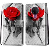 Voor Nokia 5.4 Gekleurde Tekening Cross Texture Horizontale Flip PU Lederen Case met Houder & Card Slots & Wallet & Lanyard (Wood Red Rose)