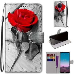 Voor Nokia 5.4 Gekleurde Tekening Cross Texture Horizontale Flip PU Lederen Case met Houder & Card Slots & Wallet & Lanyard (Wood Red Rose)