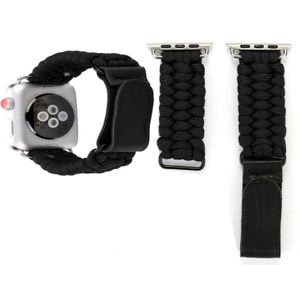 Magische plakken lederen paraplu touw Nylon pols horloge Band met en roestvrij stalen gesp voor Apple Watch serie 3 & 2 & 1 38mm(Black)