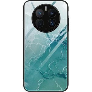 Voor Huawei Mate 50 Pro Marmeren Patroon Glas Beschermende Telefoon Case (Groene Oceaan)