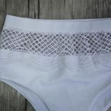 2 PCS Dames Sexy Ruffled Lace Halter Bikini Split Push Up Badpak  Maat: S (White Low Waist)