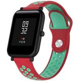 Dubbele kleur siliconen sport polsband voor Huawei horloge serie 1 18mm (koraal rood + mintgroen)