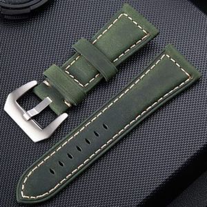 Crazy Horse Layer Frosted Silver Buckle Horloge Lederen polsband  grootte: 20mm (Army Green)