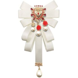 Vrouwen Hof stijl hart-vormige Diamond Peal Bow tie broche kleding accessoires  stijl: PIN gesp versie (wit)