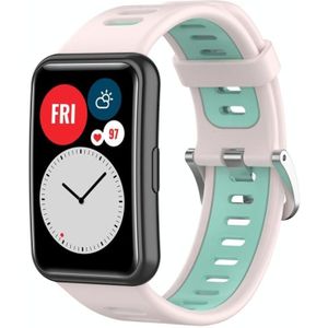 Voor Huawei Watch Fit Nieuwe tweekleurige siliconen horlogeband (roze + groenblauw)
