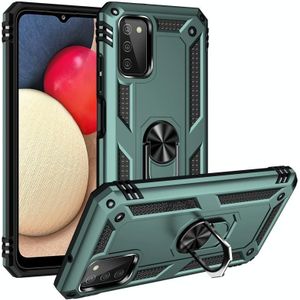 For Samsung Galaxy A03s Shockproof TPU + PC Protective Case with 360 Degree Rotating Holder(Dark Green)