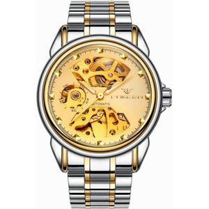 FNGEEN 8818 mannen automatisch mechanisch horloge dubbelzijdig hol horloge (tussen goud gouden oppervlak)