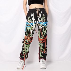 Casual Black Leggings Fashion Strap Zakken Multi-layer Niche Design Broek (Kleur: Kleurgrootte: L)