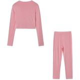 Daling winter effen kleur slim fit lange mouwen sweatshirt + broek pak voor dames (kleur: roze maat: XL)