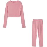 Daling winter effen kleur slim fit lange mouwen sweatshirt + broek pak voor dames (kleur: roze maat: XL)