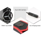 DERANFU multifunctionele auto belangrijkste drijvende positie Dual USB opladen digitale display opbergdoos Crevice water bekerhouder (zwart rood)