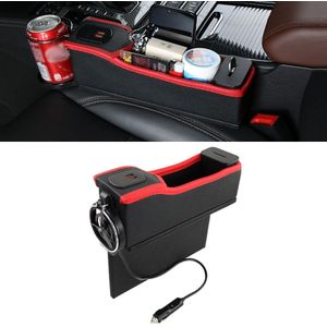 DERANFU multifunctionele auto belangrijkste drijvende positie Dual USB opladen digitale display opbergdoos Crevice water bekerhouder (zwart rood)