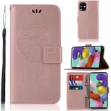 Voor Galaxy A71 wind klokkenspel Owl relif patroon horizontale Flip lederen draagtas met houder & kaartsleuven & portemonnee (Rose rood)