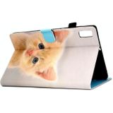 Voor Lenovo Tab M9 naaigaren horizontaal geschilderde tablet lederen hoes (schattige kat)