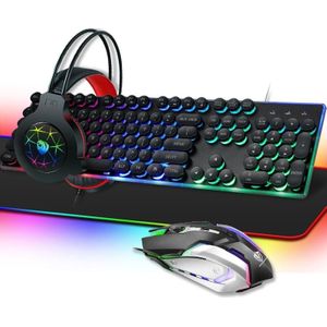 Pantsan LD-145 4 in 1 Lichtgevend Punk Gaming Keyboard + Mouse + Hoofdtelefoons + Muismat Set