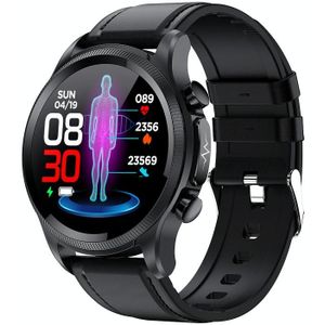 E400 1.39 inch HD rond scherm lederen band Smart Watch ondersteunt ECG-bewaking / niet-invasieve bloedsuikerspiegel