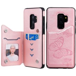 Voor Galaxy S9 Plus Butterfly Embossing Pattern Shockproof Protective Case met Holder & Card Slots & Photo Frame (Rose Gold)