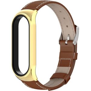 Voor Xiaomi MI Band 6/5/4/3 Mijobs CS First Layer Cowhide Vervanging Watchband (Brown + Gold)