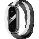 Voor Xiaomi Mi Band 8 Mijobs lederen horlogeband met dubbele lus (zwart + wit + zilver)