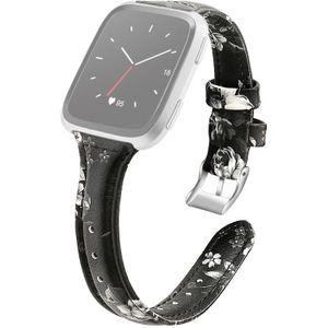 Voor Fitbit Versa 2 Smart Watch Echte Lederen Polsband Watchband  Shrink Version (Grey Flower)