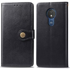 Retro effen kleur lederen gesp mobiele telefoon bescherming lederen draagtas met Lanyard & fotolijstjes & kaartsleuf & portemonnee & beugel functie voor Motorola Moto G7 Play (zwart)