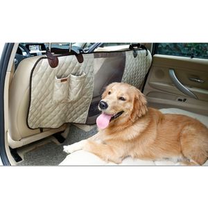 Luxe reizen huisdier hond autostoel hek veiligheid huisdier hek achterste rij zetel veiligheid isolatie netto barrirebescherming grootte: 124 x 46 x 31cm(Beige)