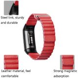 18 mm magnetische lederen horlogeband voor Fitbit Charge 4/3  maat: L (edelsteen rood)