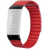 18 mm magnetische lederen horlogeband voor Fitbit Charge 4/3  maat: L (edelsteen rood)