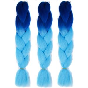 Fashion kleur verloop individuele vlecht pruiken chemische vezel grote vlechten  lengte: 60cm (marineblauw + Sky Blue)