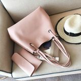 2 in 1 zachte lederen vrouwen tas set luxe Fashion Design schoudertassen grote casual tassen handtas (roze)
