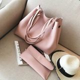 2 in 1 zachte lederen vrouwen tas set luxe Fashion Design schoudertassen grote casual tassen handtas (roze)