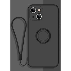 All-inclusive Liquid Silicone Phone Protective Case with Ring Holder & Lanyard For iPhone 13(Black)