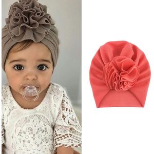 5 STUKS Baby Sun Flower Hedging Cap Solid Color Tulband Hoed  Grootte: One Size (Watermeloen Rood)