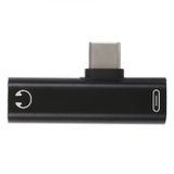 2 in 1 USB-C / Type-C Male naar USB-C / Type-C Female 3.5mm Jack opladen luisteren Adapter (zwart)
