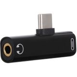 2 in 1 USB-C / Type-C Male naar USB-C / Type-C Female 3.5mm Jack opladen luisteren Adapter (zwart)