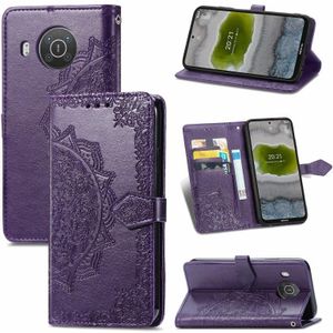 For Nokia X10 Mandala Flower Embossed Horizontal Flip Leather Case with Bracket / Card Slot / Wallet / Lanyard(Purple)