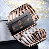 WAT2008 legering armband horloge creatieve rechthoekige wijzerplaat quartz horloge voor vrouwen (Rose goud + zwart)