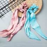 3 PCS Super Long Large Intestine Circle Silk Scarf Ribbon Satin Solid Color Big Tail Hair Circle (Roze)