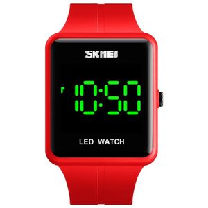 SKMEI 1541 Fashion Led Watch Square Couple Model Waterproof Electronic Watch Silicone Watch (Rood)