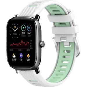 Voor Amazfit GTS 2 Mini 22 mm kruistextuur twee kleuren siliconen stalen gesp horlogeband (wit + groenblauw)