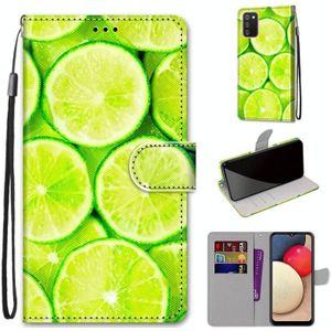 Voor Samsung Galaxy A02s / M02s gekleurde tekening kruis textuur horizontale flip pu lederen geval met houder & kaart slots & portemonnee & lanyard (groene citroen)